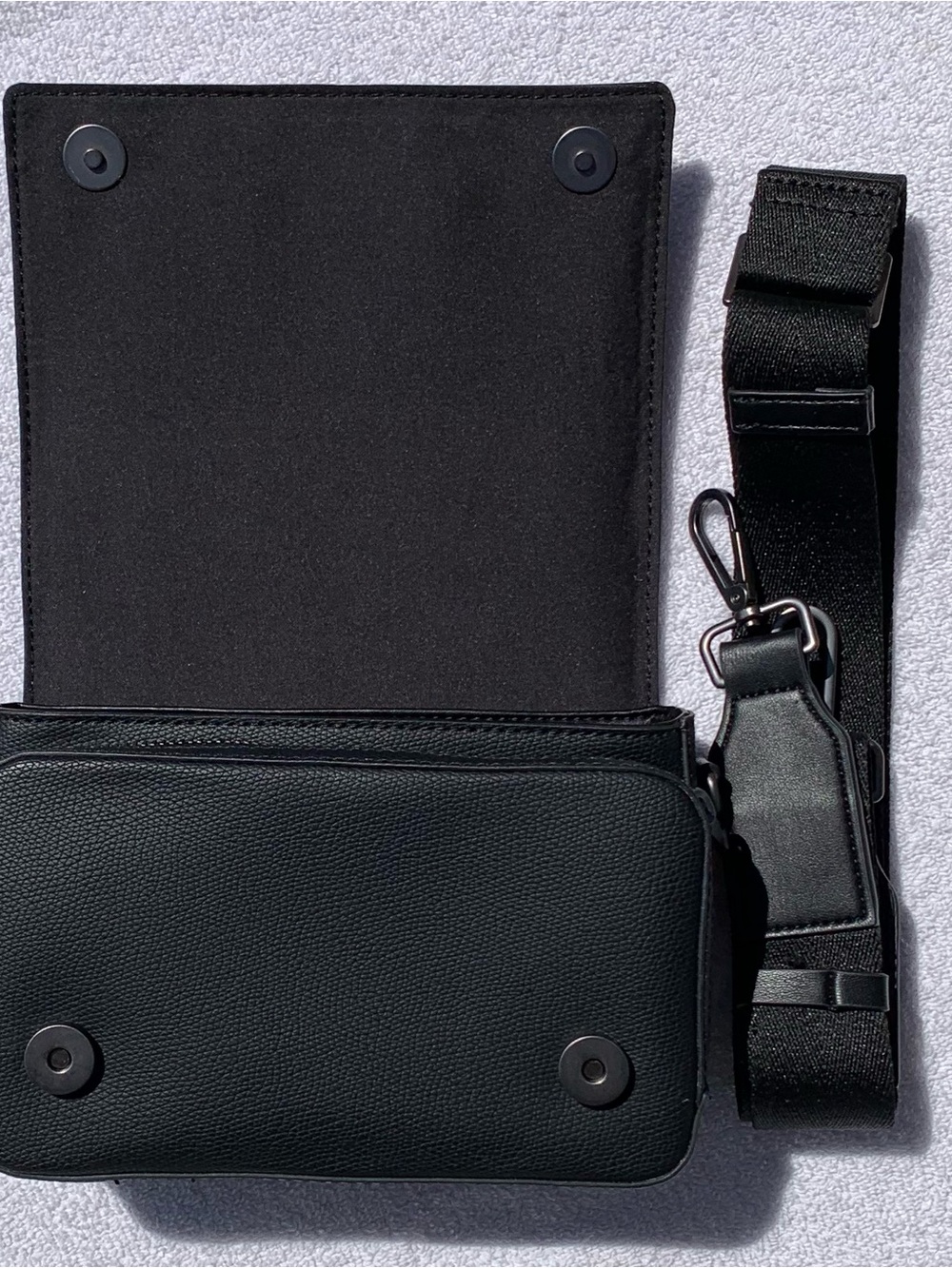 Zara Black Textured Crossbody Bag with Magnetic Flap Closure & Adjustable Strap